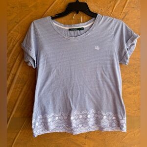 Lauren Ralph Lauren Blue and White Striped Cotton Pajama Set Size Medium